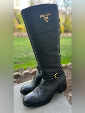 Prada black leather boots